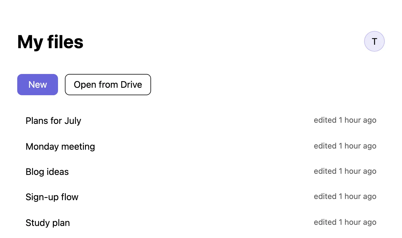 List of drawings saved to Google Drive