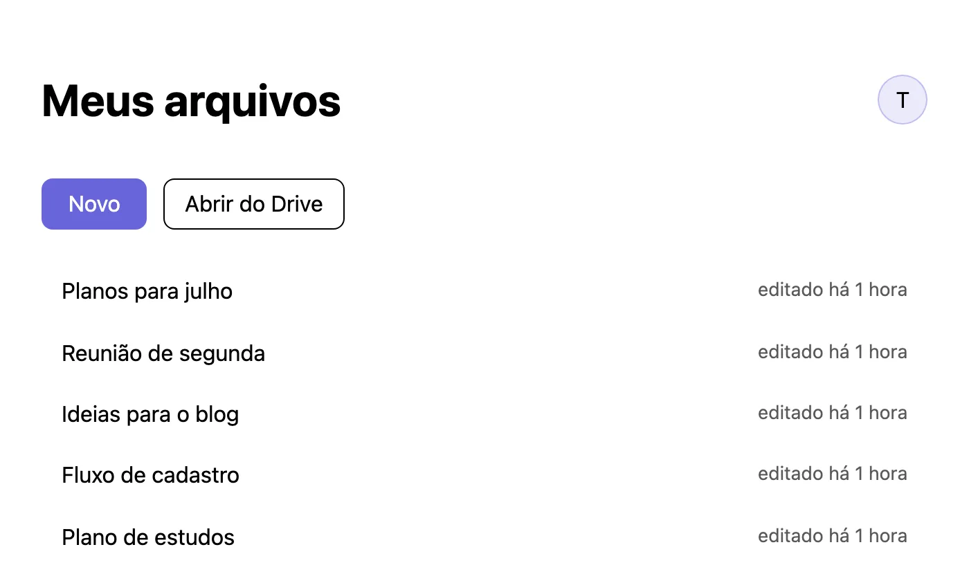 Lista de desenhos salvos no Google Drive